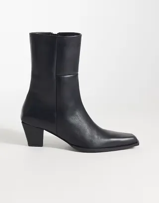 ASOS DESIGN Reid premium clean mid heel boots in black leather