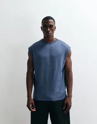 ASOS DESIGN oversized knit crew neck tank in denim blue