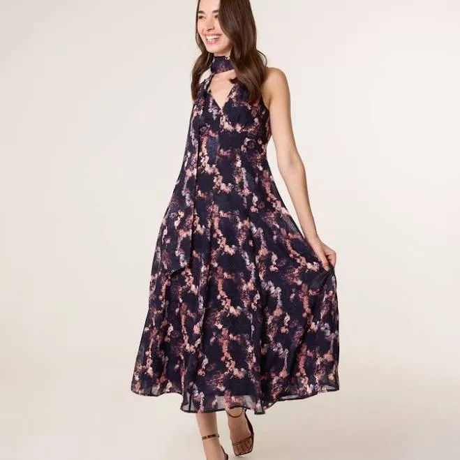 Blue Vanilla Women's Luxe Tie V Neck Sleeveless Dress