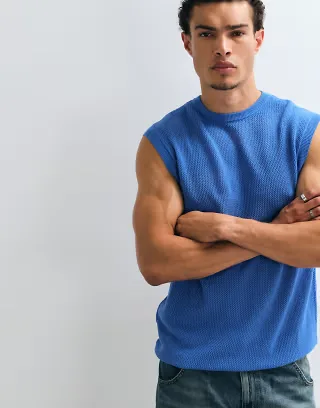 ASOS DESIGN relaxed knit mesh tank top in light blue