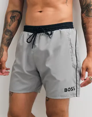 BOSS Bodywear Starfish swim shorts with logo print in dark gray