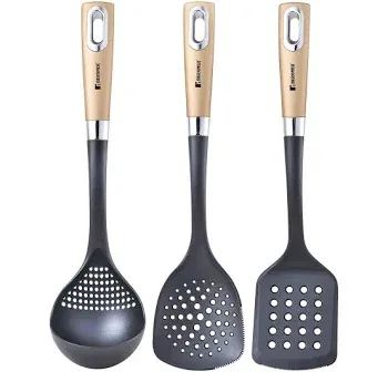 Bergner Centro 3Pc Nylon Kitchen Tool Set, Slotted Turner, Ladle, Skimmer, Black