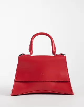 PASQ mini curved bottom grab bag with cross body strap in bright red