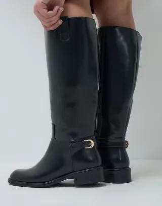 ASOS DESIGN Curve Cecile flat riding knee boots in black