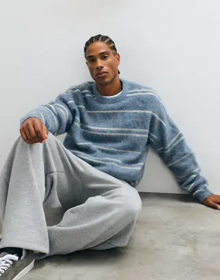 ASOS DESIGN oversized knitted brushed stripe sweater in blue