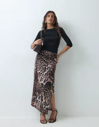 ASOS DESIGN satin set midi skirt in leopard print
