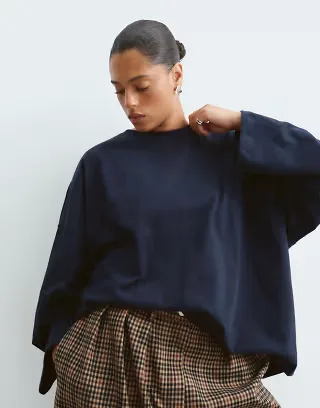 ARRANGE Curve cotton oversized long sleeve t-shirt in navy