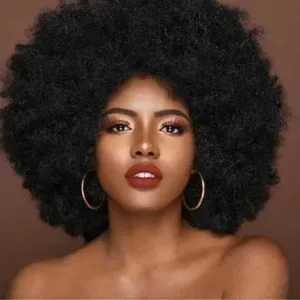 X260511 Afro Kinky Curly Human Hair Wigs with Bangs - Natural Fluffy Bob Style - Brazilian Full Machine Made Wigs 180% D