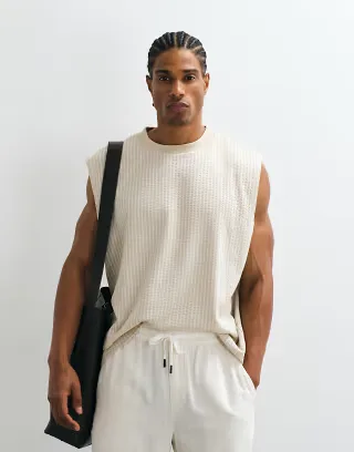 ASOS DESIGN heavyweight oversized tank top with seersucker stripes in neutral