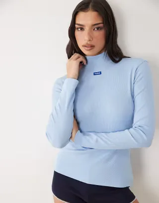HUGO Blue Easy logo long sleeve top in brown