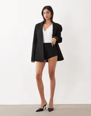 ASOS DESIGN lace shorts with mandarin trim in black