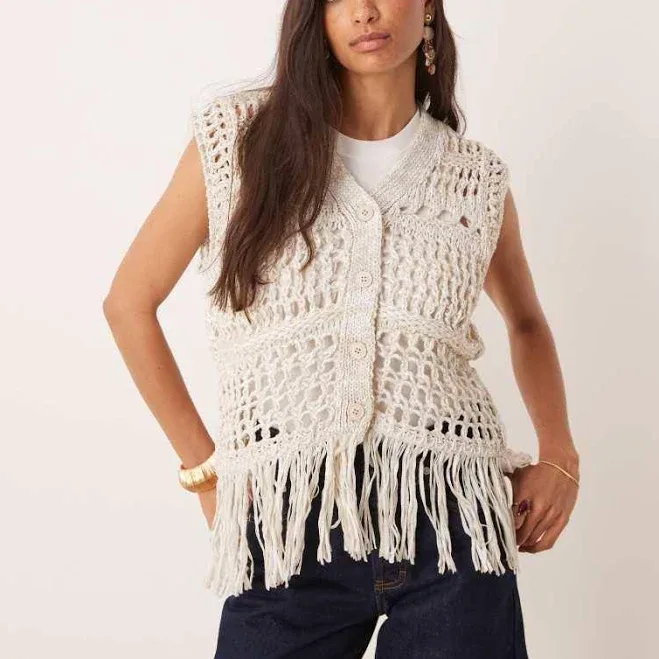 ASOS knitted Stitch Crochet fringed Tank
