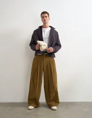 Topman balloon fit cord trouser with pleats in camel