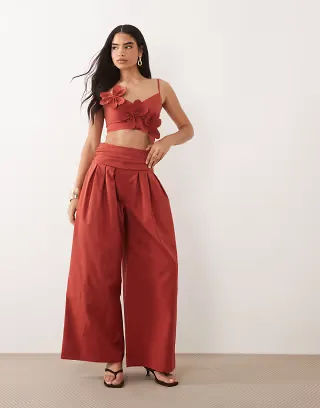 ASOS LUXE waistband high waisted pants in rust