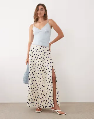 Abercrombie & Fitch giselle maxi skirt in cream polka dot print