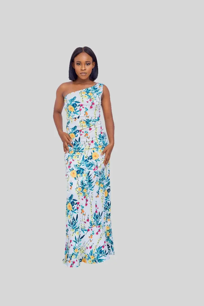 FLORAL PRINT ONE HAND SLIT MAXI DRESS