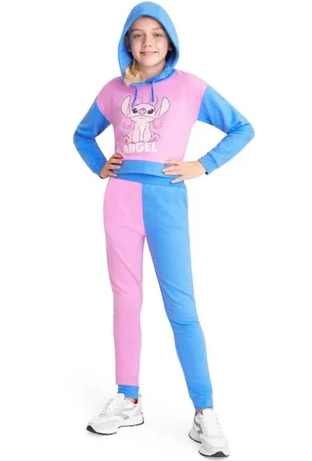 Disney Girl's Stitch Cropped Hooded Tracksuit Set | Size: 11-12 Years