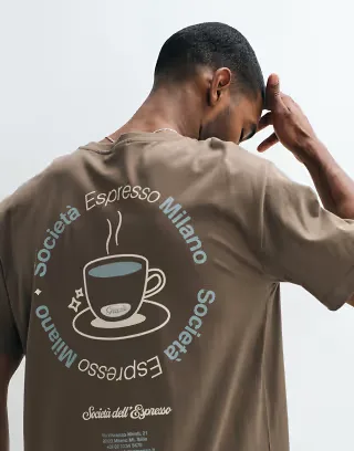ONLY & SONS relaxed fit t-shirt with espresso back print in light khaki brown