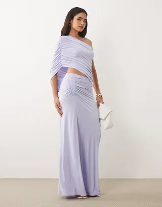 ASOS DESIGN Maxi skirt with drape side detail in lilac