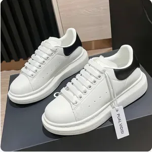 Mens White Black Platform Sneakers Leather Upper Lace Up For Casual Street Daily Wear Casual shoes