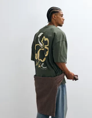 ASOS DESIGN oversized T-shirt with floral print in green