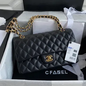 Designer Tote Bag - Leather Crossbody Shoulder Bag with Double Letter Lock and Metal Chain Strap - Classic Handbag with