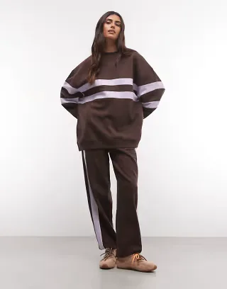 ASOS DESIGN sweatshirt with contrast panel details in brown and lilac