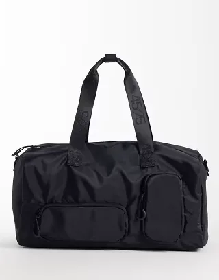 4505 woven gym holdall with utility pockets in black