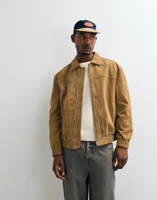 ASOS DESIGN real leather oversized bomber jacket in brown