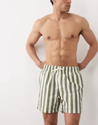 Selected swim shorts with stripes in green