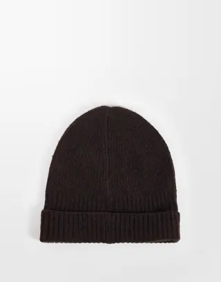 Weekday premium chunky wool blend beanie in dark brown melange