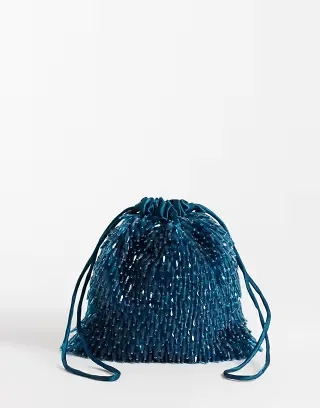ASOS DESIGN beaded pouch in teal