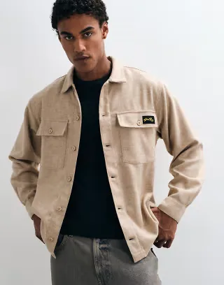 Stan Ray pocket detail wool mix overshirt in Beige