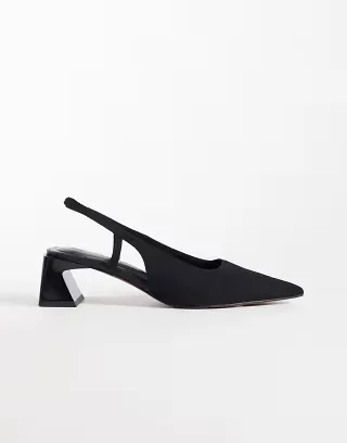 ASOS DESIGN Steam cut out detail slingback block heeled shoes in black
