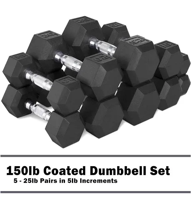 Cap 150lb Rubber Hex Dumbbell Set