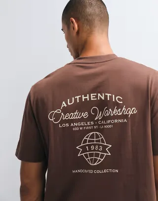 Threadbare back print relaxed fit T-shirt in dark brown