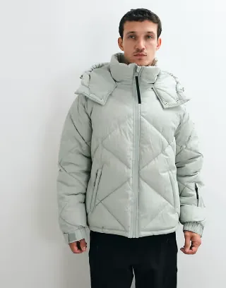4505 Ski water repellent diagonal quilt puffer jacket with hood in frost green