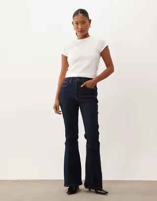 Good American Petite good flare jeans in dark blue wash