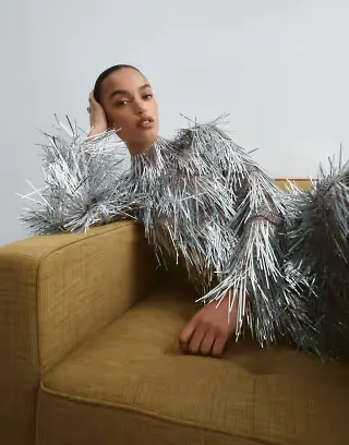 ARRANGE shard sequin long sleeve maxi dress in silver