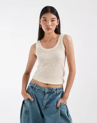 JJXX pointelle knit tank top in cream
