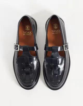 NOAK made In Portugal shoes with woven apron in black leather