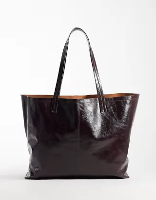 Accessorize minimal high shine tote bag in chocolate