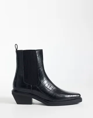 ASOS DESIGN cuban heeled chelsea boots in black croc