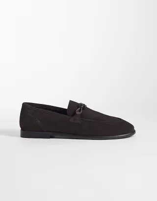 ASOS DESIGN slim loafers with knotted snaffle in brown suede