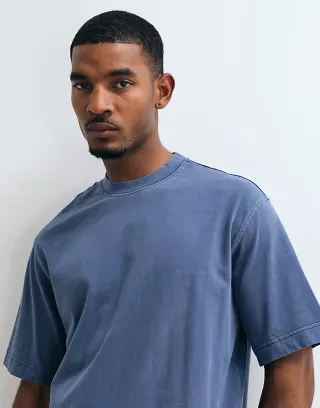 Selected heavyweight washed t-shirt in blue