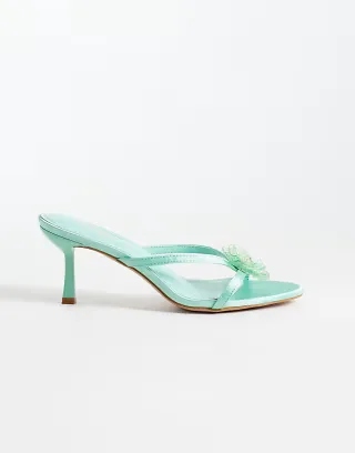 Simmi London Elowen heeled mule sandals in green satin