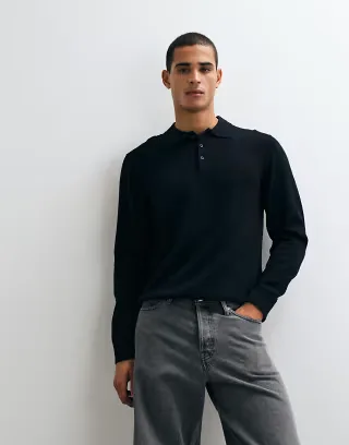 Jack & Jones essential knit button polo in black