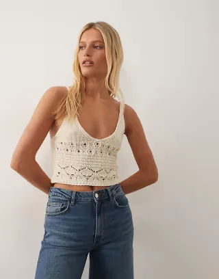 ASOS DESIGN crochet knit top in cream