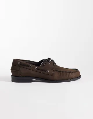 ASOS DESIGN lace up boat shoes with ruching in brown