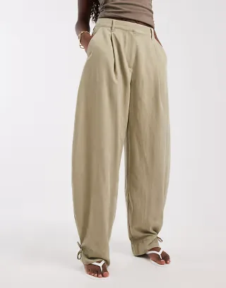 ASOS DESIGN Tailored balloon pants with frill hem in olive